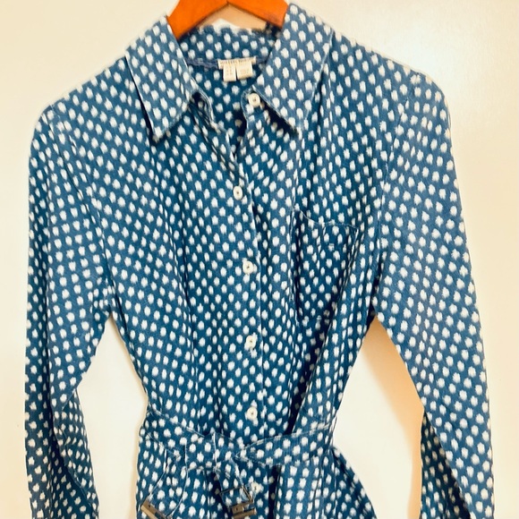 Anthropologist Holding Horses Dotted Blue/Cream Shirtdress Size 4 - Picture 6 of 11